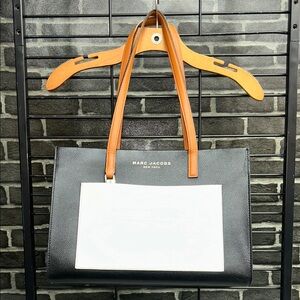 Marc Jacobs Black Tote with White Accent and Tan Straps